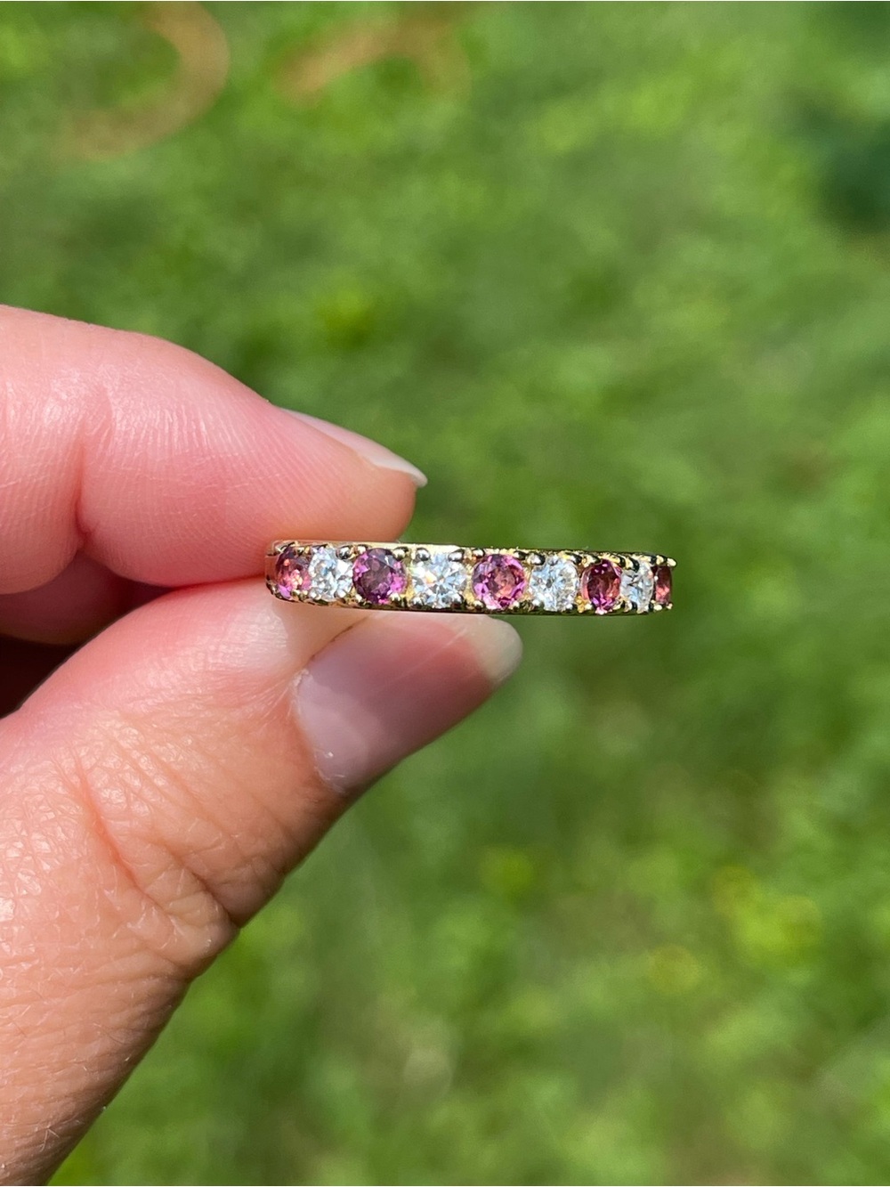 Ouro Fino Rubellite and Moissanite Band Ring
